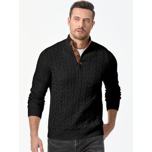 2025 Men's <b>Cable</b> <b>Knit</b> Pullover <b>Sweater</b> Casual Long Sleeve Stand Collar Button Plus Size Anti-Wrinkle Knitted <b>Sweater</b> Pattern - Product Image 4