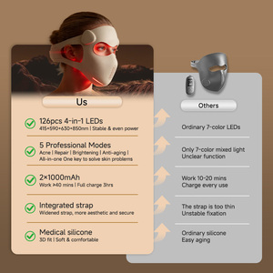 Masque facial LED sans fil <span class=keywords><strong>EYCO</strong></span> 630nm 850nm Thérapie par lumière rouge Infrarouge proche Infrarouge lointain en silicone pour usage personnel à domicile - Product Image 5