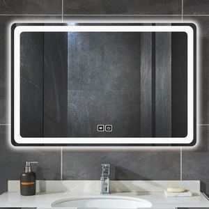 Espejo <span class=keywords><strong>de</strong></span> <span class=keywords><strong>Baño</strong></span> Rectangular con Retroiluminación LED, Espejo <span class=keywords><strong>de</strong></span> Vanidad Inteligente <span class=keywords><strong>de</strong></span> Pared con Función Antivaho y Pantalla <span class=keywords><strong>de</strong></span> Tiempo - Product Image 2