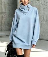 Commerce extérieur transfrontalier pour la mode d'automne : Pull col roulé mi-long uni boutonné pour femme, style américain rétro