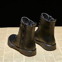 Bottes rétro pour femmes, automne-hiver, style Leiture Wind, fermeture éclair, cuir véritable, talon plat, doublure en coton