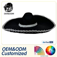 Sombrero de Ala Ancha con Borde Plateado Estilo Mexicano para Zorro, Decoración de Escenario de Halloween, Sombrero de Actuación para Verano