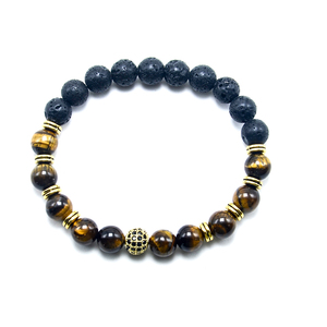 Bracelet en pierres naturelles en Bestone, 8mm, bijoux de guérison, œil de tigre jaune, perle de roche - Product Image 1