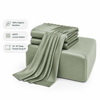 Drap-housse de luxe 100 % bambou 400 fils/cm² avec poches profondes de 16 pouces et élastique 360° – Linge de lit en bambou soyeux et doux pour lit Queen et King