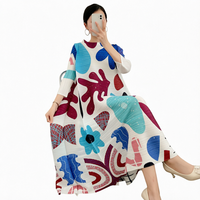 Robe plissée sur mesure imprimée pour femme, style Miyake, plis accordéon, imprimé abstrait, manches longues, OEM ODM, vente en gros, usine, nouveauté