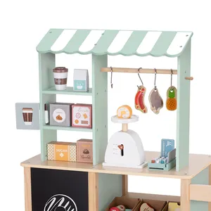 Children's Play Wooden Kitchen Toy Simulation Stall Simulation Cash Register Supermarket Toy Shopping Cart Canteen