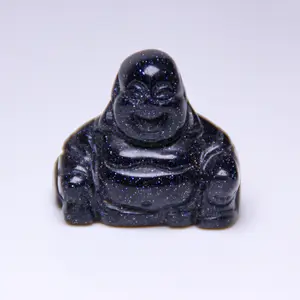 Ukiran Buddha energi batu pasir biru Chakra Reiki 7 kristal alami mode untuk kerajinan hadiah Natal