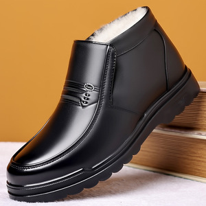 Men Ankle Boots <b>Round</b> <b>Toe</b> Flat <b>Heel</b> Plush Lining Rubber Outsole Waterproof Anti Slip Insulative Classic Style Solid Color - Product Image 1