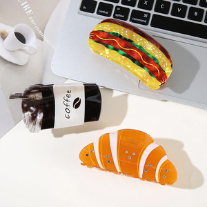 Pinza para el pelo con forma de comida de imitación: palomitas, café, helado. Accesorio decorativo creativo para el pelo con diseño de snack de dibujos animados. - Product Image 3