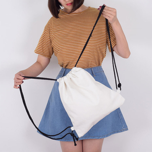 Đen bông vải dây rút ba lô với dây thừng xử lý biểu tượng tùy chỉnh tái chế & sử dụng ngoài trời - Product Image 5