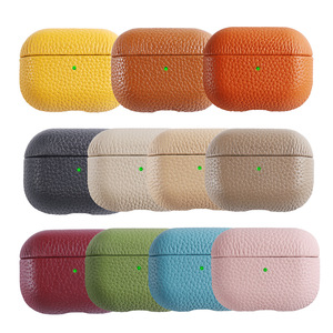 Étui de protection antichoc en cuir véritable de qualité supérieure avec texture litchi pour <span class=keywords><strong>Airpods</strong></span> Pro 3 et <span class=keywords><strong>Airpods</strong></span> 4 - Product Image 1