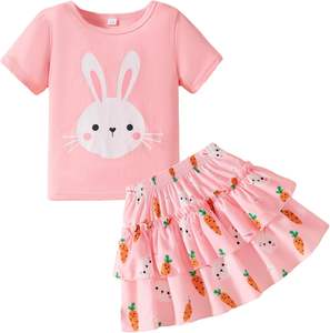 Conjunto de Falda para Niñas Pequeñas, Conjunto de 2 Piezas con Top de Manga Corta y Falda con Volantes, Ropa de Primavera/Verano para Niñas - Product Image 2