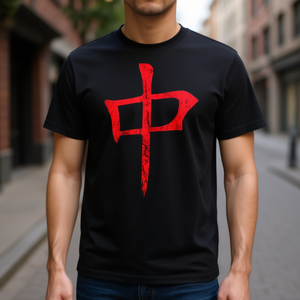 Mahjong Symbol T-Shirt Black <b>Red</b> Chinese Character Design Unisex Casual Wear - Product Image 3