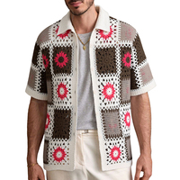 Polo Homme Tricoté Jacquard Respirant à Fleurs Creuses Vintage pour l'Été