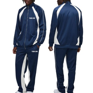 Completo Tuta Sportiva da <span class=keywords><strong>Uomo</strong></span> in Tricot Ricamato con Zip, Giacca a Maniche Lunghe e Pantaloni, Set <span class=keywords><strong>Casual</strong></span> da Corsa 2 Pezzi - Product Image 1