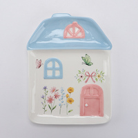 Mug en céramique au design charmant de maison avec accents floraux, toit bleu, fenêtres roses, décoration mignonne pour la maison, tasse à café ou à thé