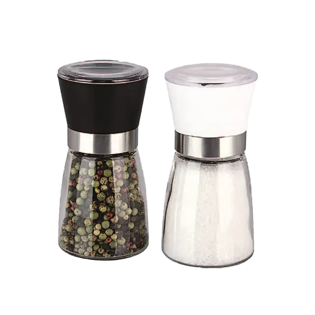 Salt and Pepper Grinder Glass Spice Grinder Manual Salt Mill with Adjustable Coarseness Herb Pepper Crusher Grinder