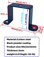 4 attaches de fixation carrées 2x2 pouces pour tubes, supports en U métalliques pour montage, revêtement poudré noir