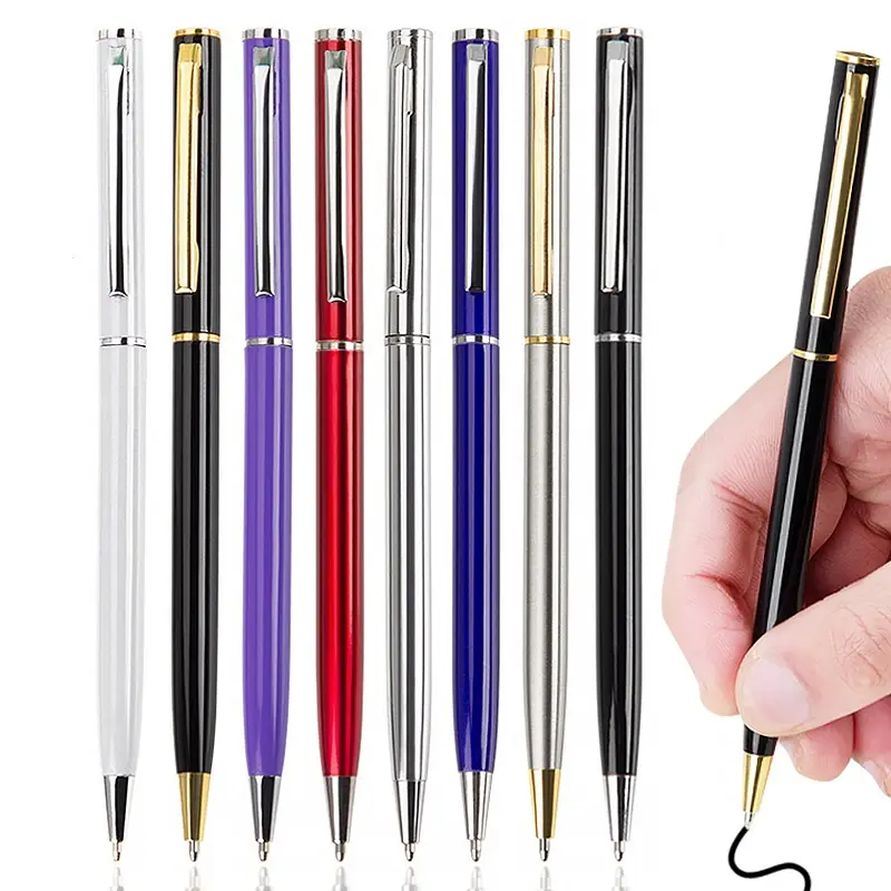 Office Stationery Cheap promotional products Slim Metal Twist Ballpoint Pen Hotel Custom Printed Pens