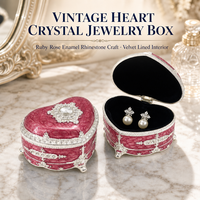 Boîte à bijoux vintage en émail rouge en forme de cœur, boîte à bibelots en cristal et strass, étui porte-bague en velours, cadeaux de mariage pour elle