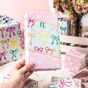 Shining colorful <b>bow</b>-shaped heart pattern pink double-sided aluminum-coated paper <b>gift</b> wrapping paper for Valentine's Day - Product Image 5