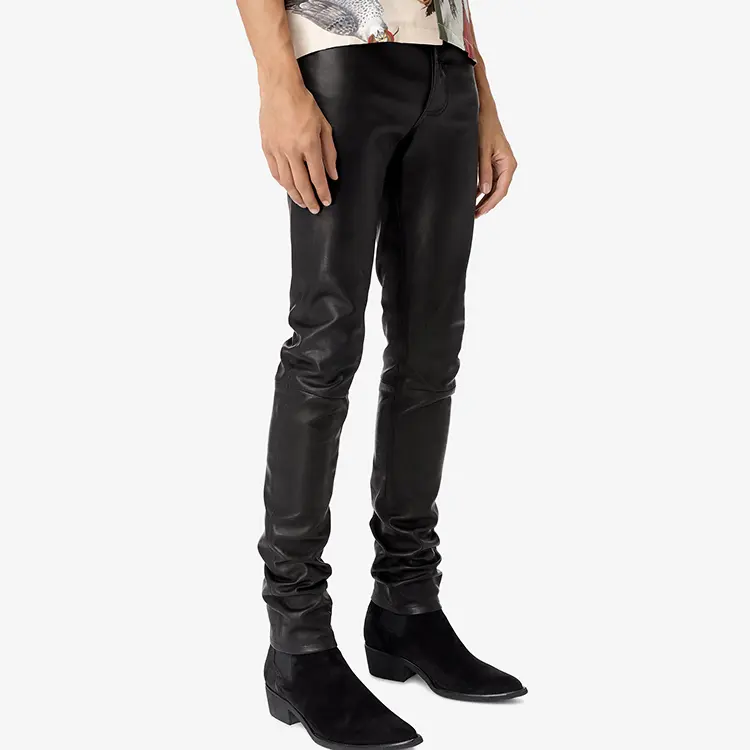 Customized Skinny trousers faux leather fabric men pants