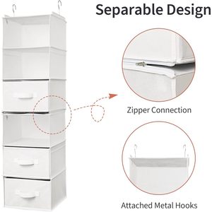 6-<b>Shelf</b> Hanging Closet Organizer Detachable 3-<b>Shelf</b> Storage For Bedroom Clothing Fabric Non-Woven Rectangular <b>Hook</b> Type - Product Image 6