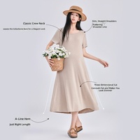 Robe longue de maternité d'été style français mi-longue pour femme, silhouette rétro trapèze, en mélange de coton, coupe ample et drapée