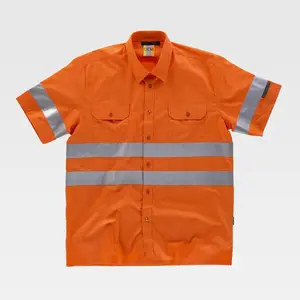 Khả năng hiển thị cao an toàn bảo hộ lao động cổ điển cổ áo phản quang an toàn Hi VIS workshirt với nút Nắp