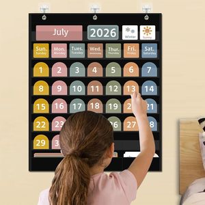 2026 Large Boho <b>Calendar</b> Pocket Chart with 96 Cards for Classroom, Black Monthly <b>Calendar</b> and Weather Pocket Chart - Product Image 6