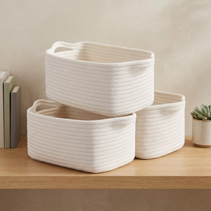 Panier de rangement rectangulaire en tissu avec poignées – Organisateur polyvalent simple pour un rangement soigné - Product Image 2