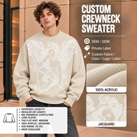Pull col rond beige personnalisé 100 % acrylique jacquard 7GG 480GSM, motif ailes surdimensionné, tricoté, vente en gros