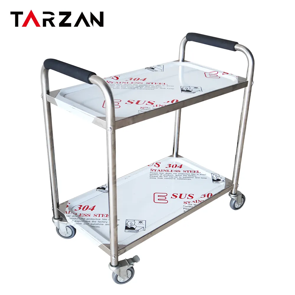 Commercial Stainless Steel Dining Cart Charming Design 2 Tiers Kitchen Trolley With Handle For Hotel Restaurant Home