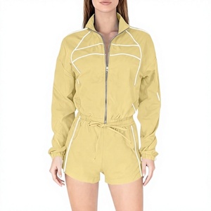 Women's 2 Piece Workout Set Waterproof Breathable Windproof Stand Collar <b>Zip</b> Jacket Jogger Shorts Gym Lounge Tracksuit Autumn - Product Image 1