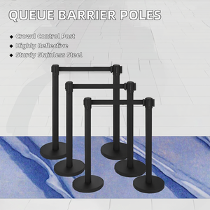 Barrière de circulation rétractable <span class=keywords><strong>en</strong></span> acier inoxydable, prix usine, noire anti-éblouissement, argentée, hauteur 36, diamètre 6 mm - Product Image 2