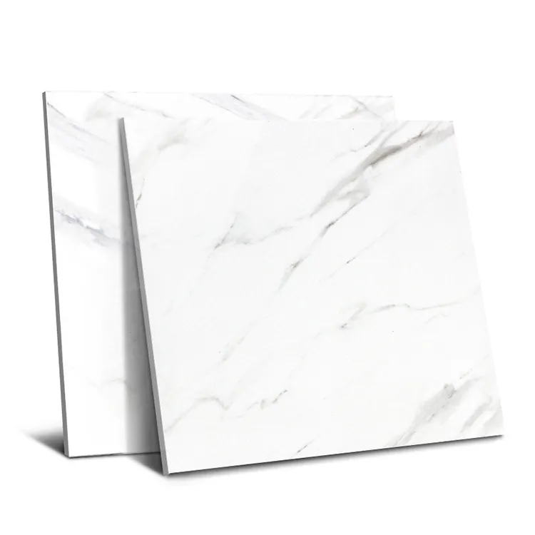 Bianco Carrara หินอ่อนสีขาวเคลือบเงาเซรามิค600X600พอร์ซเลนขัดกระเบื้องปูพื้น