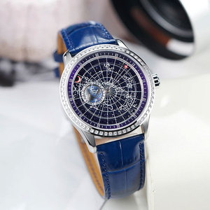 นาฬิกาข้อมือผู้ชายหนังแท้ รุ่น SM1049 แบรนด์ส่วนตัว ดีไซน์พิเศษ ขอบหน้าปัดประดับเพชร กลไกอัตโนมัติ Miyota พร้อมหน้าปัดวินาทีหมุนได้ - Product Image 1