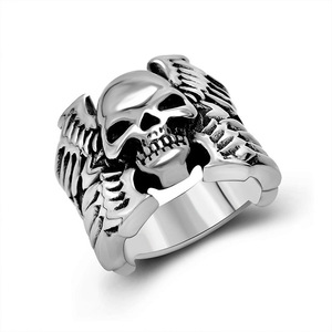 Skull <b>Ring</b> Men's Titanium Steel Skeleton Punk Style Jewelry Gift SA421 - Product Image 1