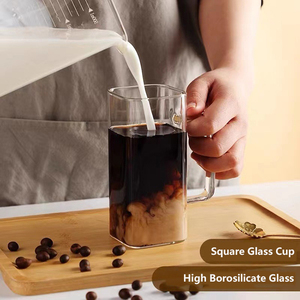 <strong>Manufacturer</strong> Price 400ml High Borosilicate Transparent Square Glass Cup With Lid and Straw - Product Image 2