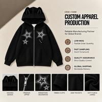 Sweat à capuche unisexe avec fermeture éclair et oreilles de chat, motif étoile en strass, veste à capuche streetwear entièrement zippée