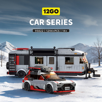 12GO 95022 Station Wagon avec remorque de camping, ensembles de blocs de construction MOC, kits de briques, véhicules à assembler, jouets pour adultes, cadeau de Noël