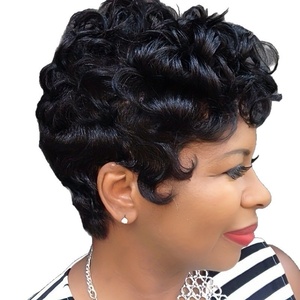 Peluca <span class=keywords><strong>Afro</strong></span> Rizada Corta Estilo Pixie, Rizos Apretados, Color Negro Natural, 180% de Densidad, Hecha a Máquina para Mujeres Negras - Product Image 5