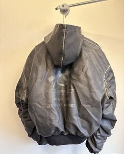 Custom Spring Street Wear High Quality <b>Canvas</b> PU Leather Biker Men's Vintage Windbreak Hooded Bomber <b>Jacket</b> with Letter Pattern - Product Image 2