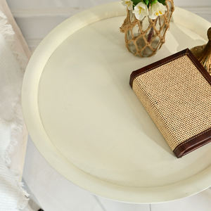 INNOVA Home European Style Modern Decorative Round White <b>Wood</b> Panel Top <b>and</b> <b>Black</b> Base Extendable Living Room <b>Side</b> Coffee <b>Table</b> - Product Image 5