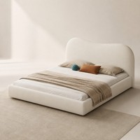 Cadre de lit rembourré style bouclé avec tête de lit incurvée pour chambre Queen ou King