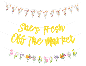 新鮮なワイルドフラワーのテーマ彼女は市場から新鮮なグリッターペーパーバナーお誕生日おめでとうパーティーデコレーション用品 - Product Image 1