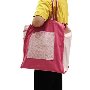 2024时尚最新批发韩版定制购物袋全印花粉色帆布棉手提袋