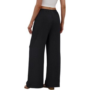 Pantalon large pour femme, taille haute, cordon de serrage, taille élastique, pantalon palazzo fluide avec poches, respirant, pour l'été, la plage, les vacances - Product Image 5
