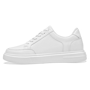 Chaussures de mode pour hommes à semelle invisible de 8 cm, en cuir de vachette pleine fleur, blanches, respirantes, avec semelle intermédiaire en EVA, décontractées - Product Image 2