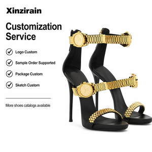 Xinzirain Custom Creative Design tacchi alti scarpe oro caviglia orologio decorazione Open Toe elegante nero estate donna vestito <span class=keywords><strong>sandali</strong></span> - Product Image 1